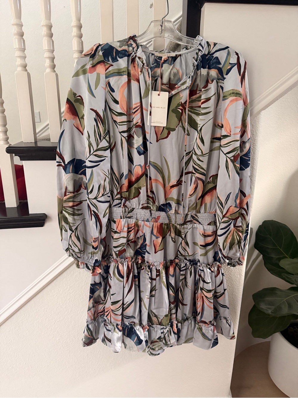 Skies Are Blue Light Blue Floral Ruffle Dress